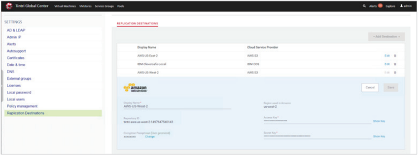 Configure cloud destinations in Tintri Global Center